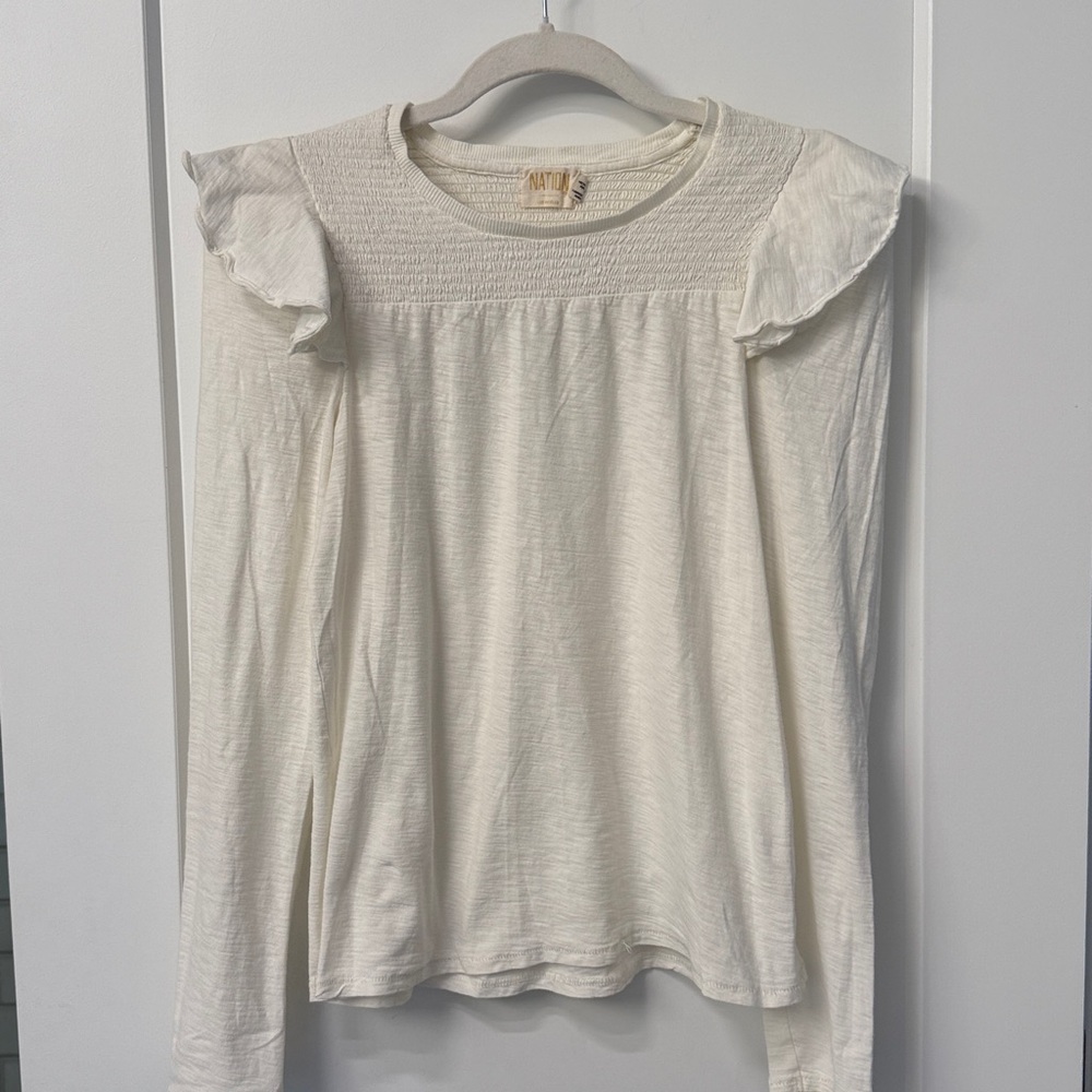 Nation Long Sleeve Smocked Ruffle Slub Knit Top Size Medium Excellent Condition